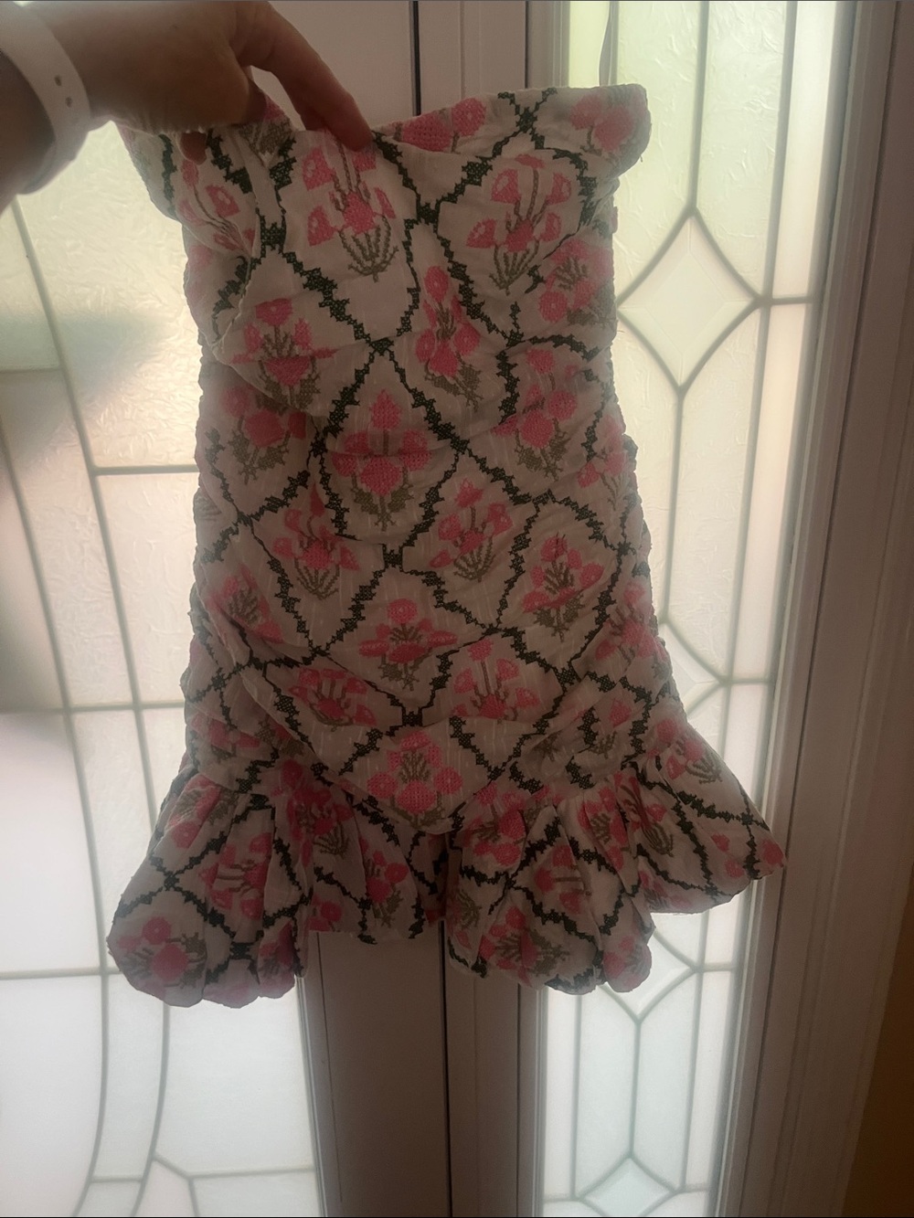Hello Molly White Floral Strapless Ruffle Mini Dress